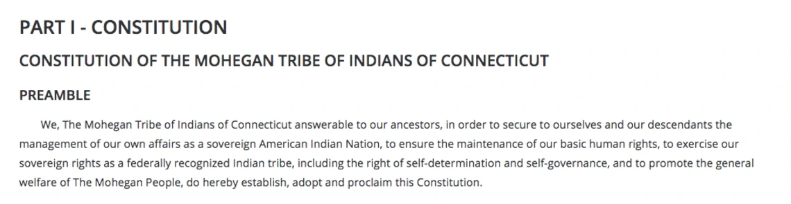 The Mohegan Tribe: Preamble Excerpt