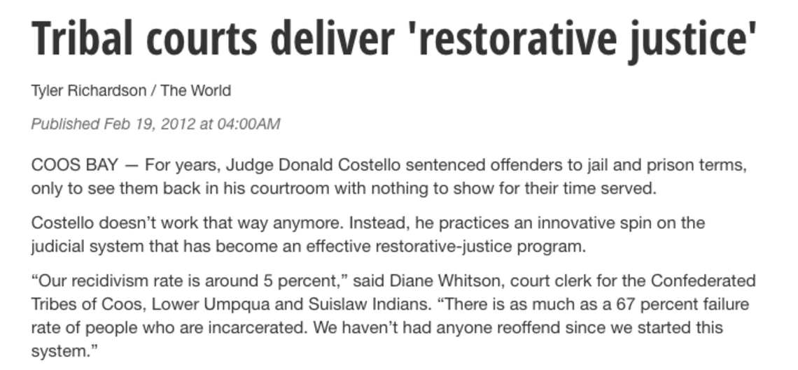 Ore. tribal courts deliver 'restorative justice'