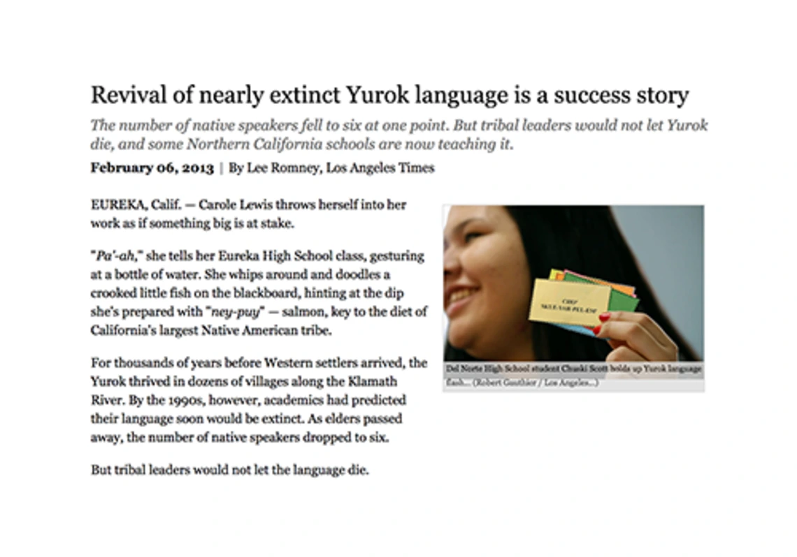 Revival of nearly extinct Yurok language is a success story