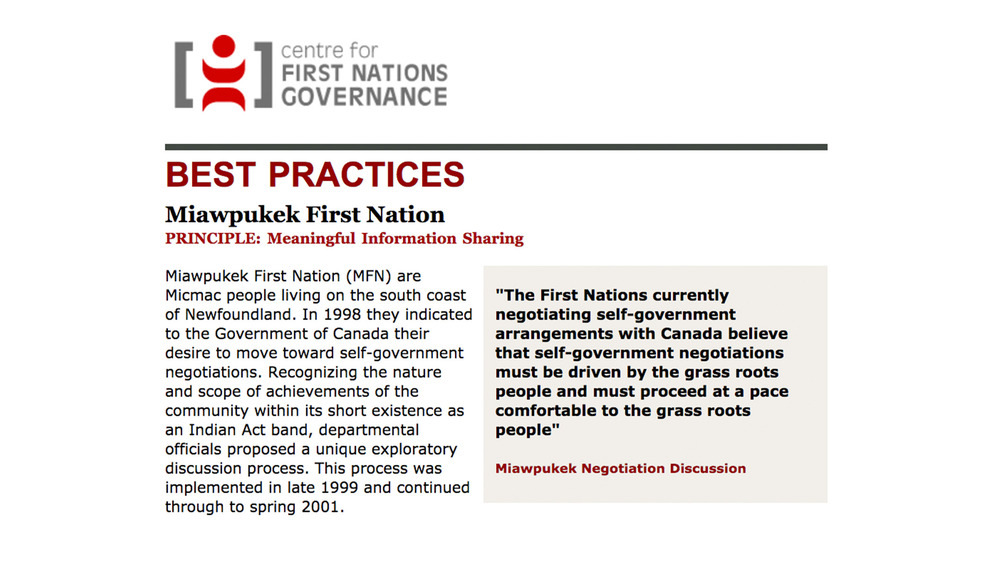 Best Practices Case Study (Meaningful Information Sharing): Miawpukek First Nation Best Practices Case Study (Meaningful Information Sharing): Miawpukek First Nation