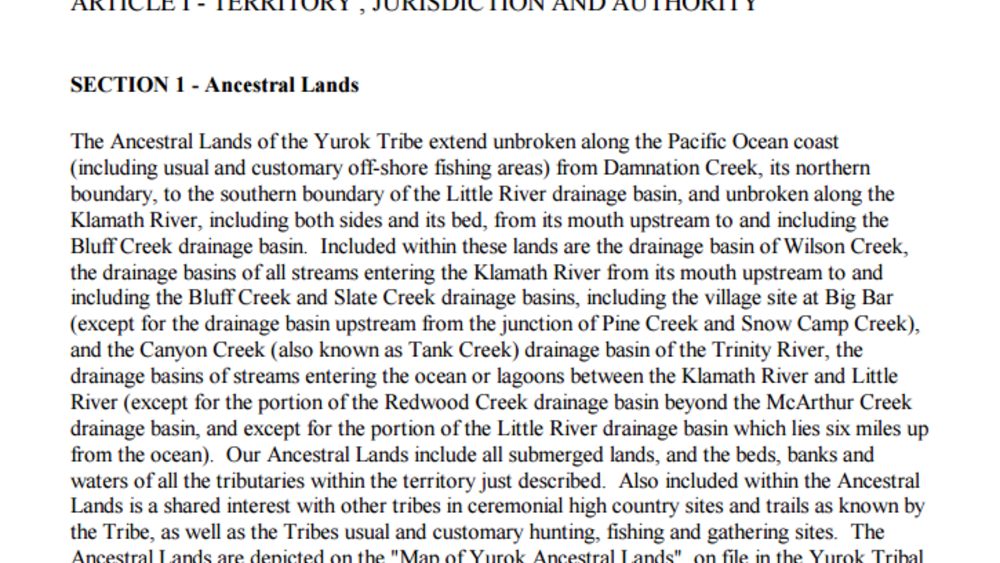 Yurok Tribe: Jurisdiction/Territory Excerpt Yurok Tribe: Jurisdiction/Territory Excerpt