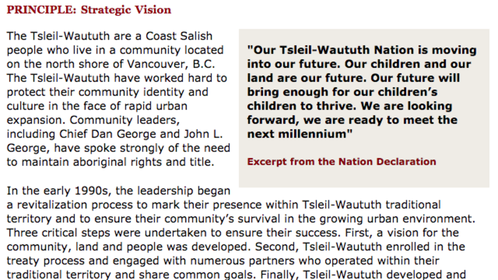 Best Practices Case Study (Strategic Vision): Tsleil-Waututh Nation Best Practices Case Study (Strategic Vision): Tsleil-Waututh Nation