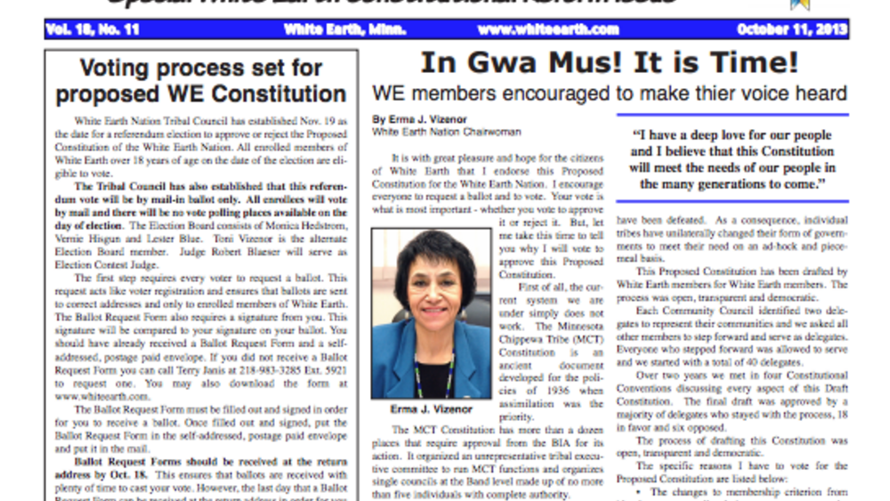 Special White Earth Constitutional Reform Issue Special White Earth Constitutional Reform Issue