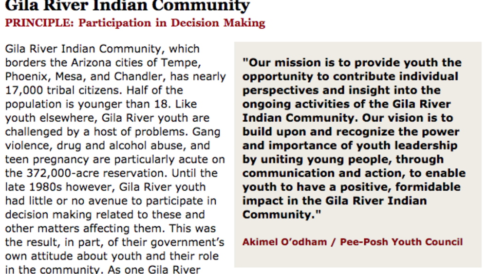 Best Practices Case Study (Participation in Decision Making): Gila River Indian Community Best Practices Case Study (Participation in Decision Making): Gila River Indian Community