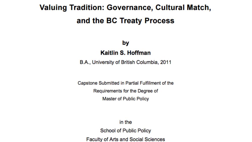 Valuing Tradition: Governance, Cultural Match, and the BC Treaty Process