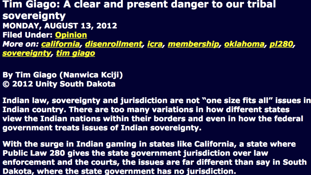 A clear and present danger to our tribal sovereignty A clear and present danger to our tribal sovereignty