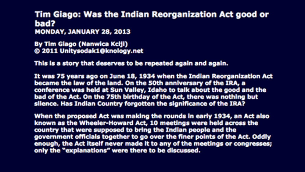 Tim Giago: Was the Indian Reorganization Act good or bad? Tim Giago: Was the Indian Reorganization Act good or bad?