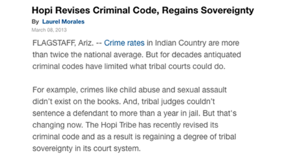Hopi Revises Criminal Code, Regains Sovereignty Hopi Revises Criminal Code, Regains Sovereignty