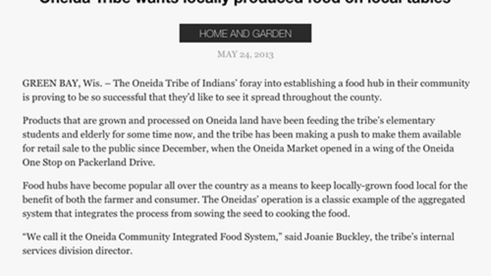 Oneidas want locally produced food on local tables