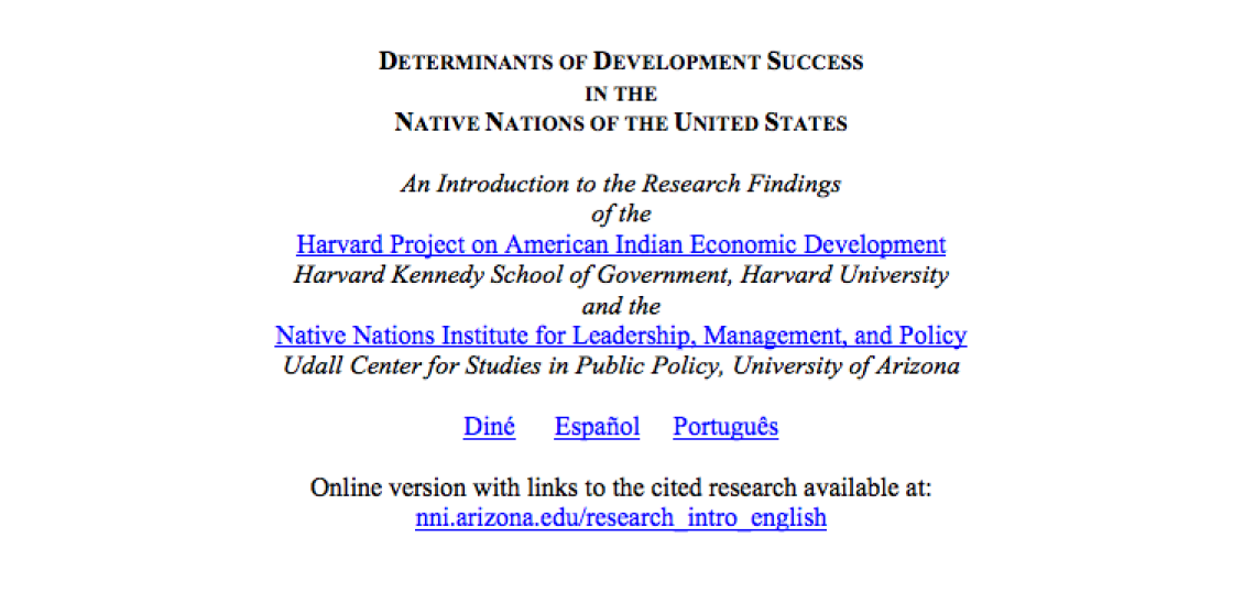 Determinants Of Development Success In The Native Nations Of The United States: English Version