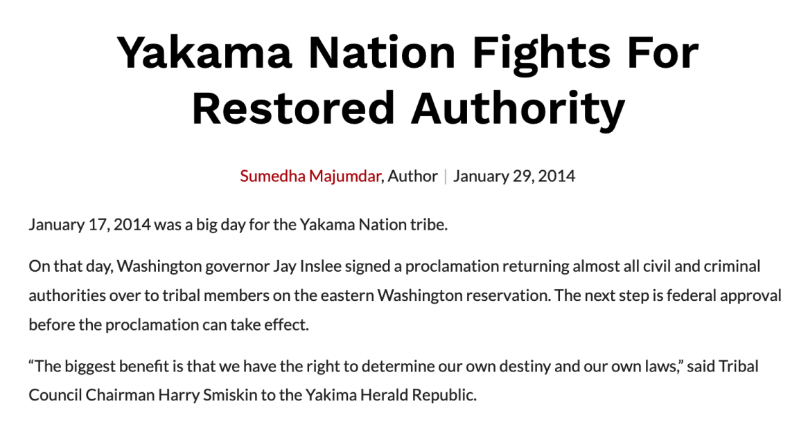 Yakama Nation Fights For Restored Authority