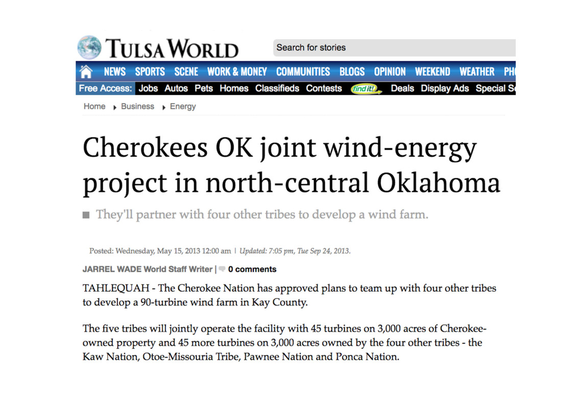 Cherokees OK joint wind-energy project in north-central Oklahoma
