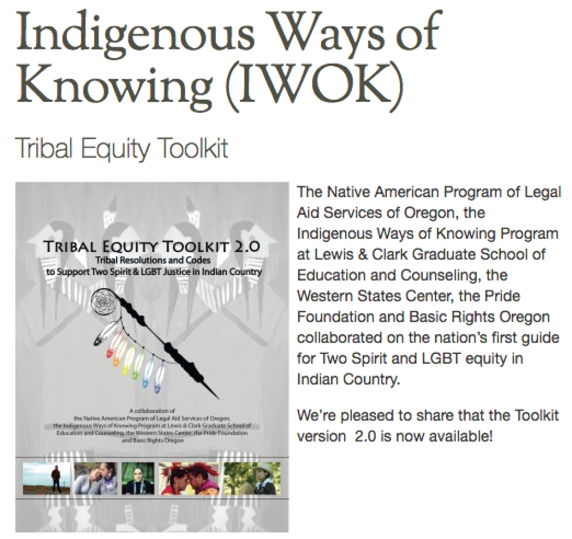 Tribal Equity Toolkit: Sample Tribal Resolutions and Codes to Support Two Spirit & LGBT Justice in Indian Country