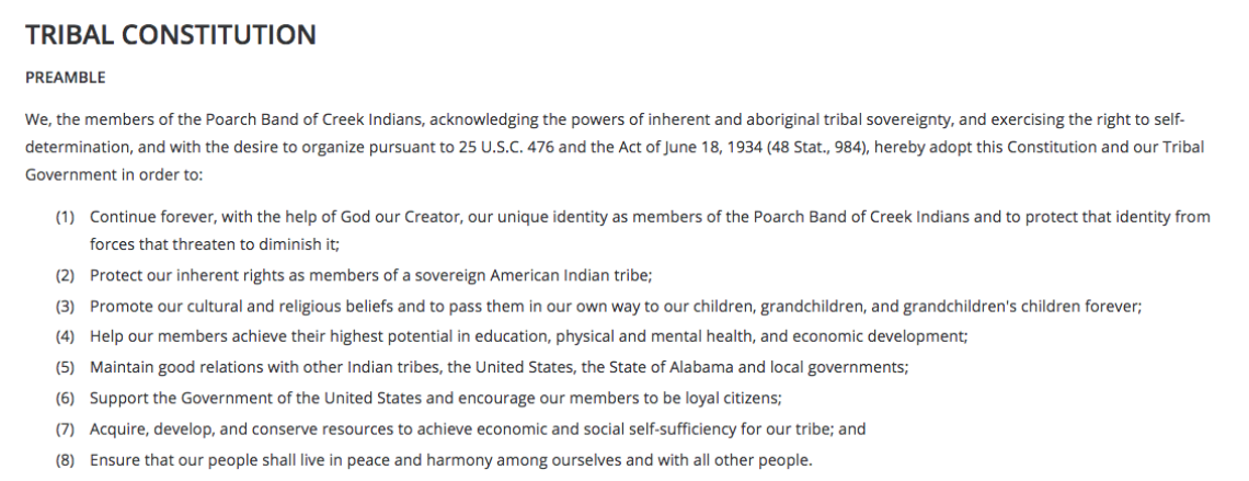 Poarch Band of Creek Indians: Preamble Excerpt