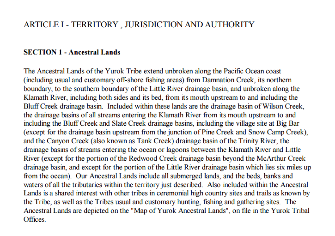 YurokÂ Tribe: Jurisdiction/Territory Excerpt 
