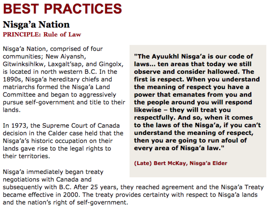 Best Practices Case Study (Rule of Law): Nisgaâ€™a Nation