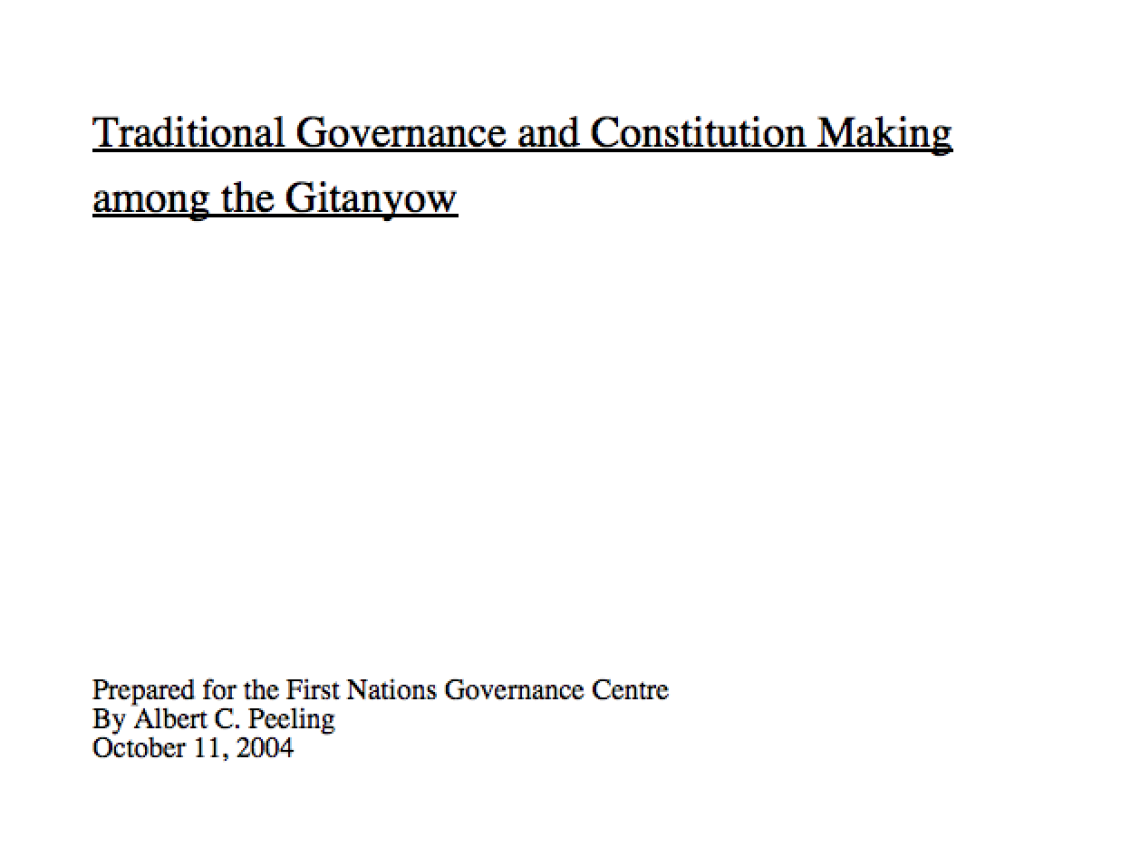 Traditional Governance and Constitution Making among the Gitanyow
