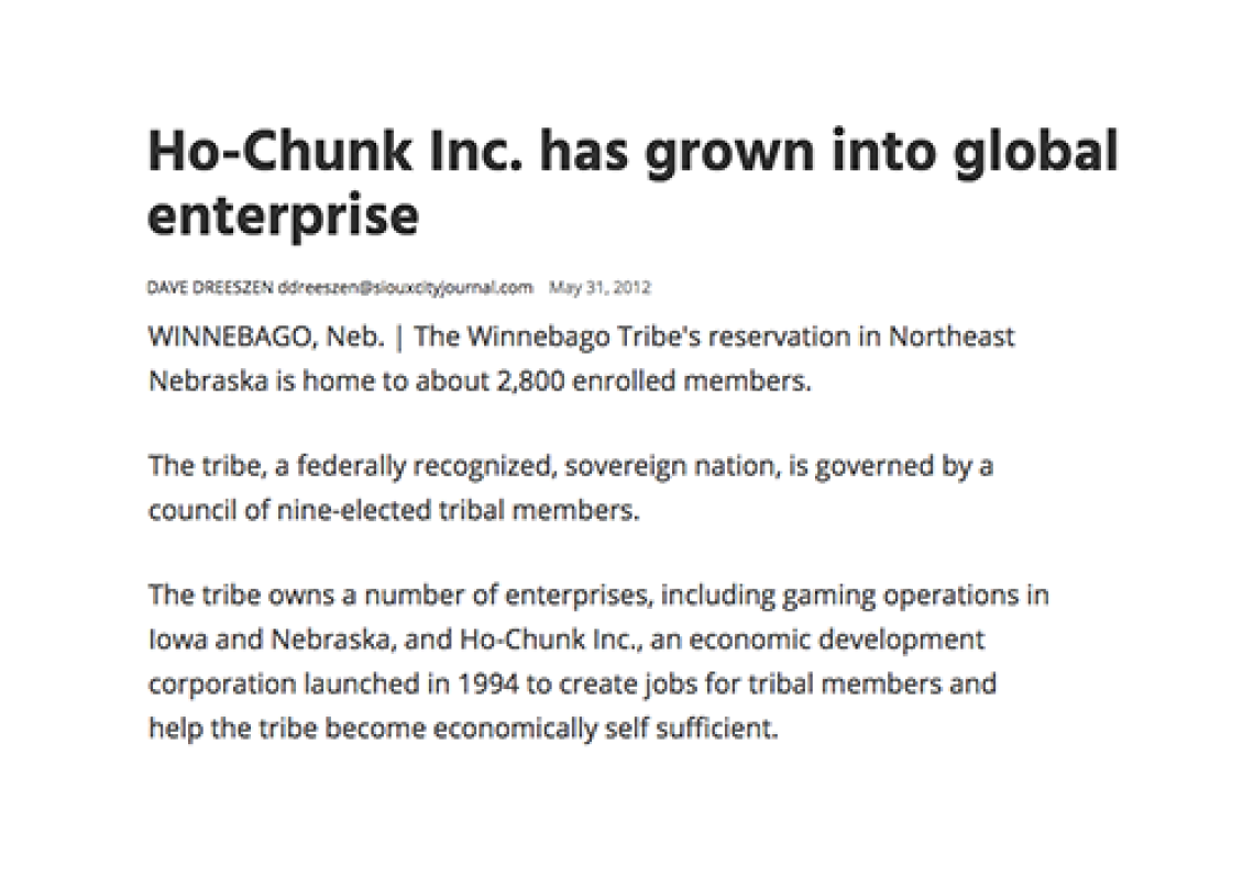 Ho-Chunk, Inc. has grown into global enterprise