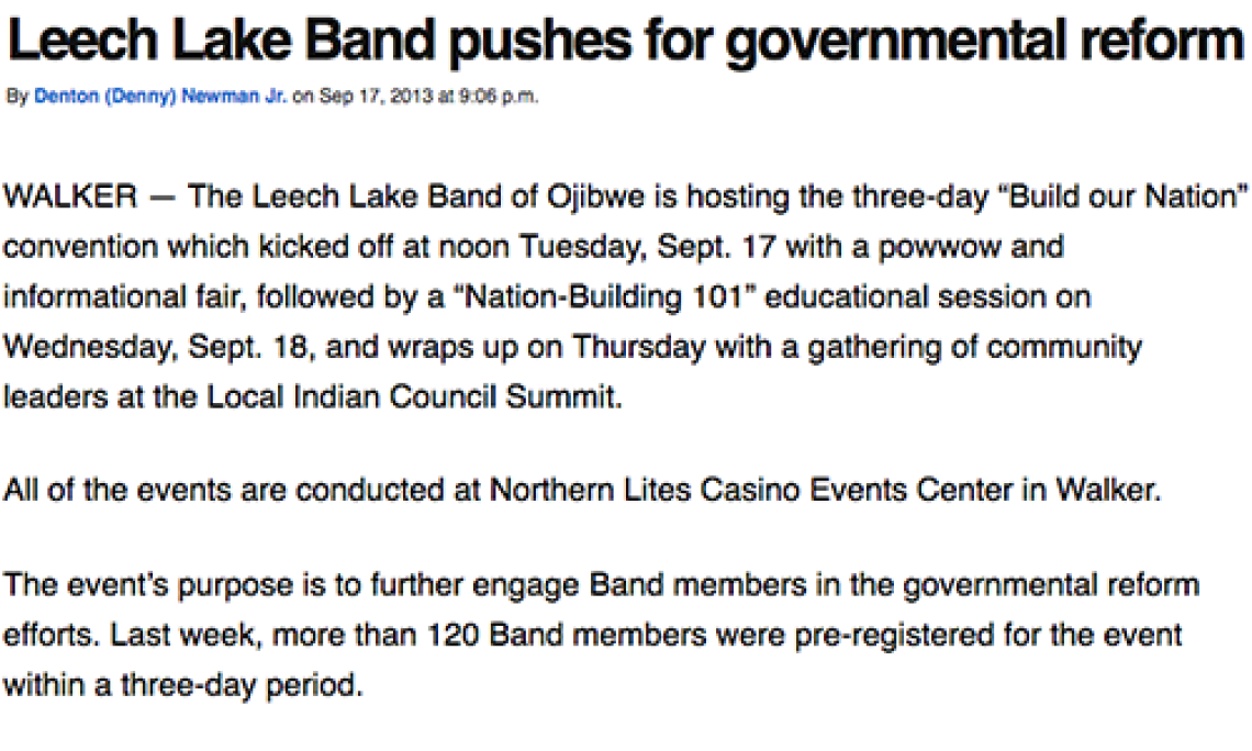 Leech Lake Band pushes for governmental reform