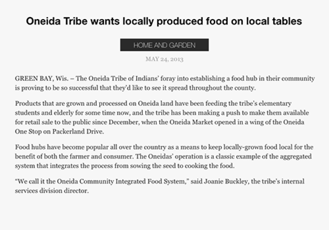 Oneidas want locally produced food on local tables