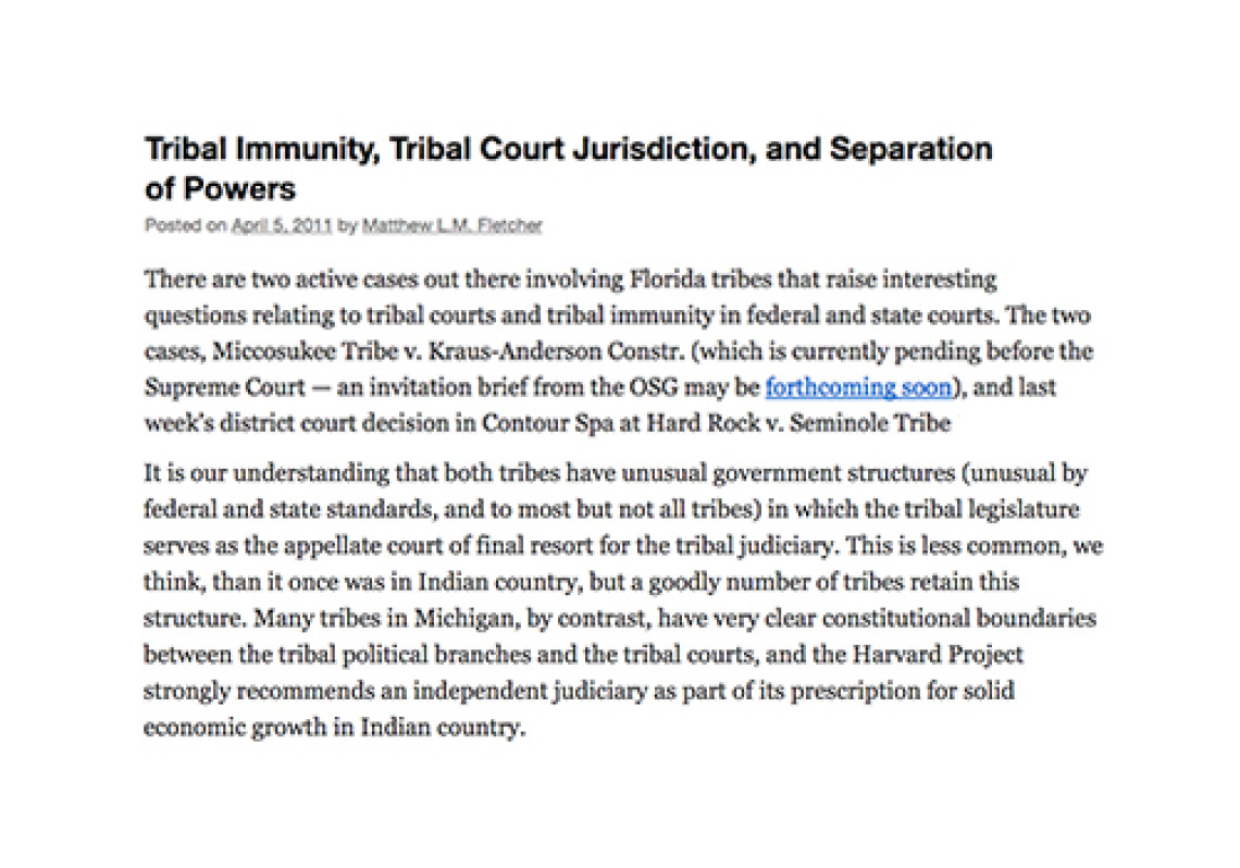 Tribal Immunity, Tribal Court Jurisdiction, and Separation of Powers