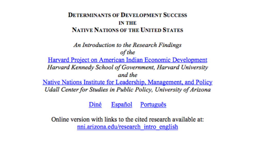 Determinants Of Development Success In The Native Nations Of The United States: English Version