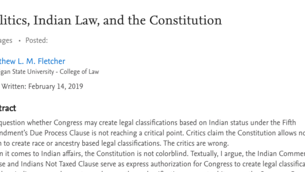 Politics, Indian Law, and the Constitution