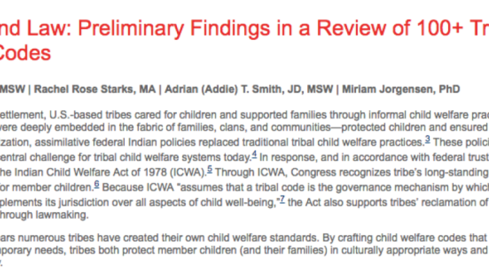 Culture and Law: Preliminary Findings in a Review of 100+ Tribal Welfare Codes