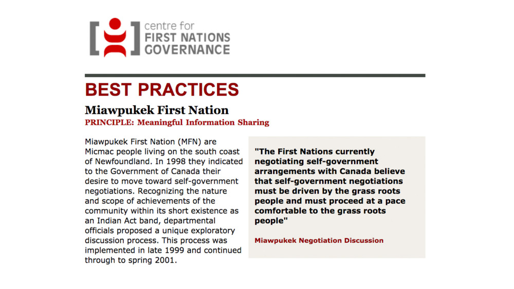 Best Practices Case Study (Meaningful Information Sharing): Miawpukek First Nation Best Practices Case Study (Meaningful Information Sharing): Miawpukek First Nation