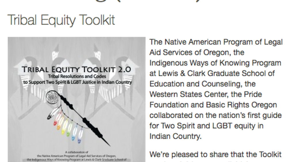 Tribal Equity Toolkit: Sample Tribal Resolutions and Codes to Support Two Spirit & LGBT Justice in Indian Country