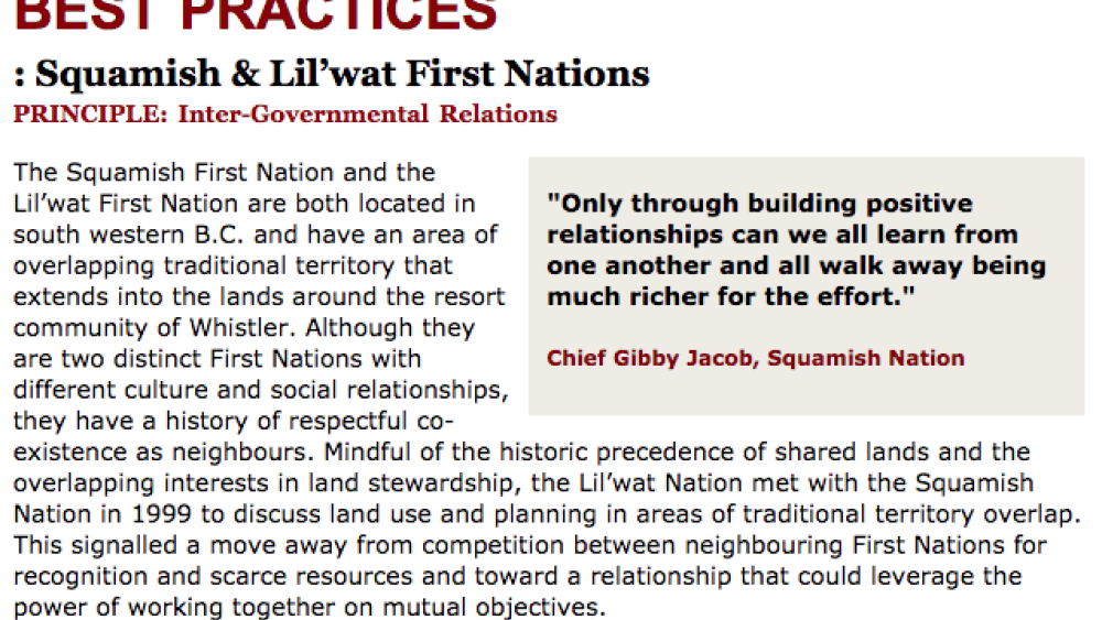 Best Practices Case Study (Inter-Governmental Relations): Squamish & Lil’wat First Nations Best Practices Case Study (Inter-Governmental Relations): Squamish & Lil’wat First Nations