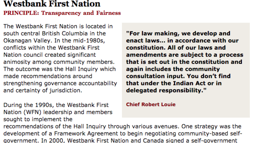 Best Practices Case Study (Transparency and Fairness): Westbank First Nation Best Practices Case Study (Transparency and Fairness): Westbank First Nation