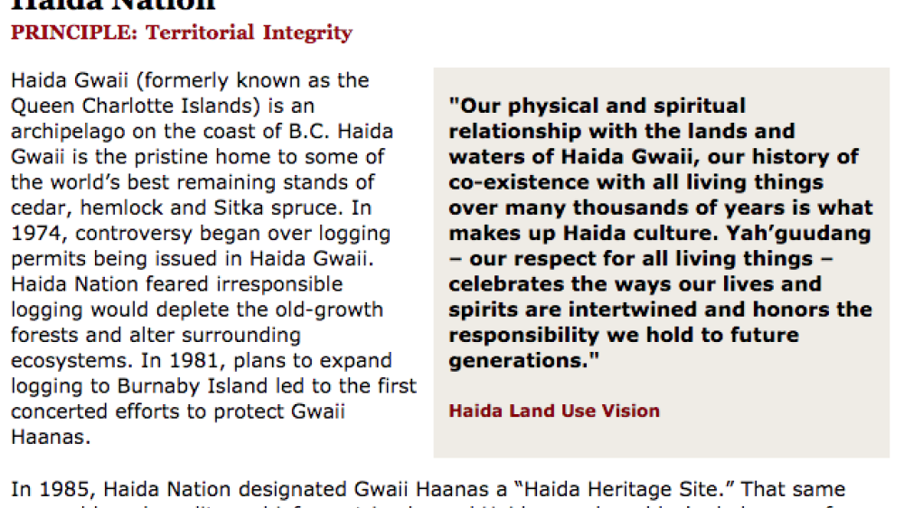 Best Practices Case Study (Territorial Integrity): Haida Nation