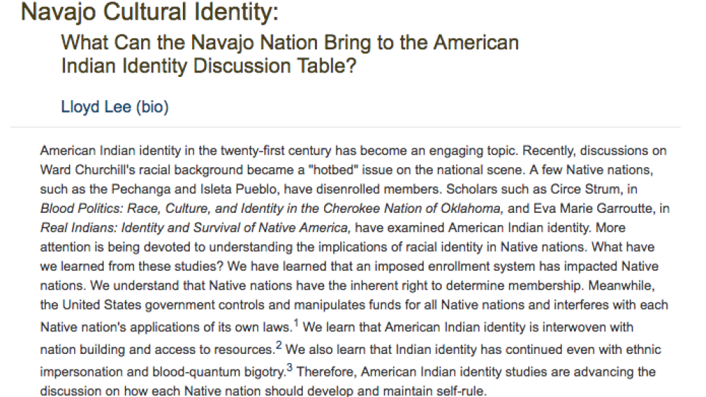 Navajo Cultural Identity: What can the Navajo Nation bring to the American Indian Identity Discussion Table?