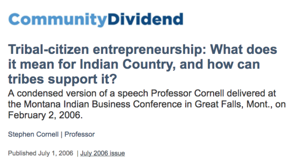 Tribal-citizen entrepreneurship: What does it mean for Indian Country, and how can tribes support it?