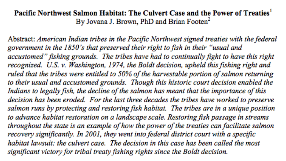 Pacific Northwest Salmon Habitat: The Culvert Cases and the Power of Treaties