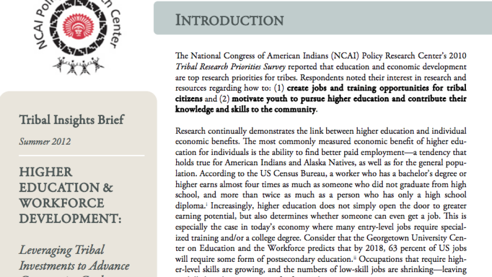 Higher Education & Workforce Development: Leveraging Tribal Investments to Advance Community Goals