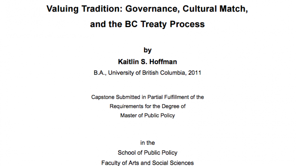 Valuing Tradition: Governance, Cultural Match, and the BC Treaty Process