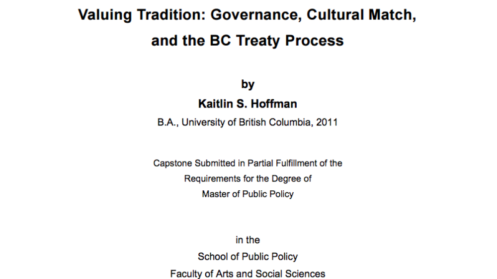 Valuing Tradition: Governance, Cultural Match, and the BC Treaty Process