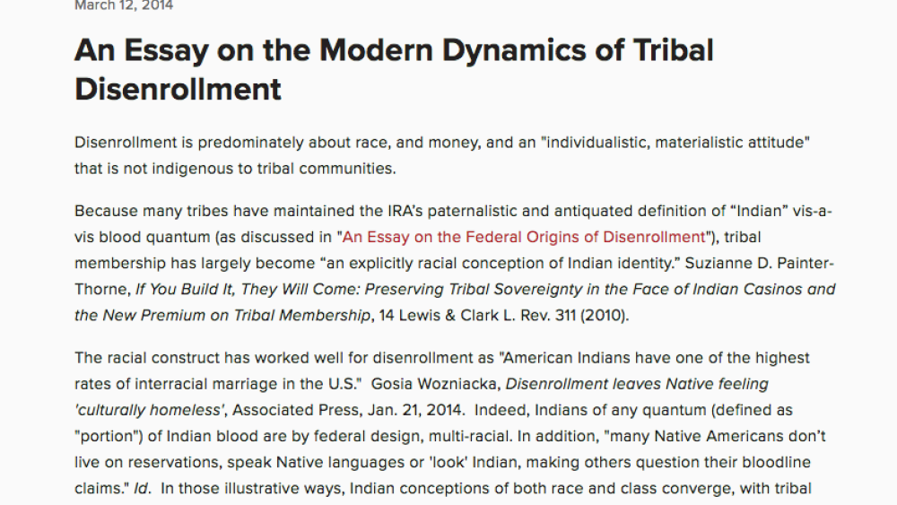 An Essay on the Modern Dynamics of Tribal Disenrollment