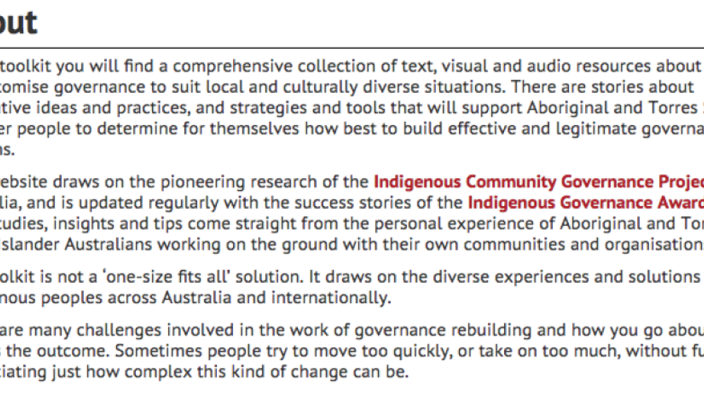 Indigenous Governance Toolkit Indigenous Governance Toolkit