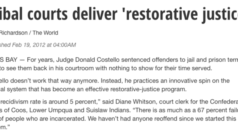 Ore. tribal courts deliver 'restorative justice' Ore. tribal courts deliver 'restorative justice'