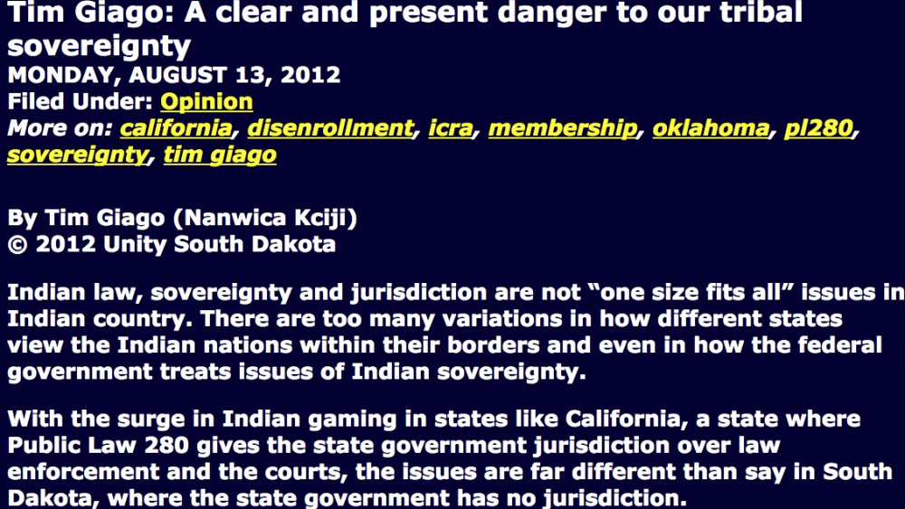 A clear and present danger to our tribal sovereignty