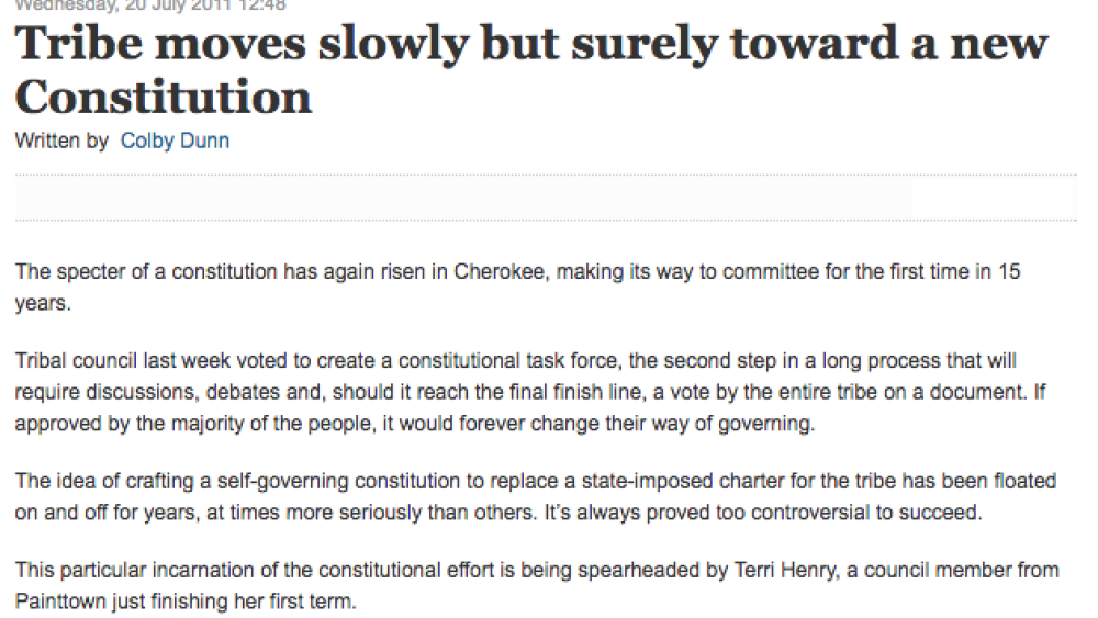 Tribe Moves Slowly But Surely Towards a New Constitution Tribe Moves Slowly But Surely Towards a New Constitution
