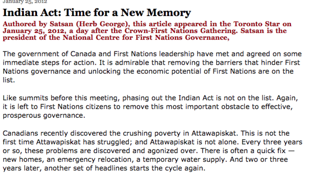 Indian Act: Time for a New Memory
