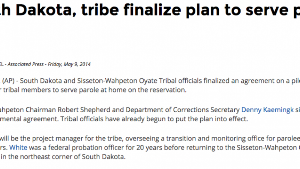 South Dakota, tribe finalize plan to serve parole