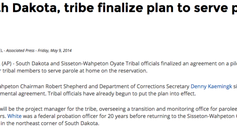 South Dakota, tribe finalize plan to serve parole