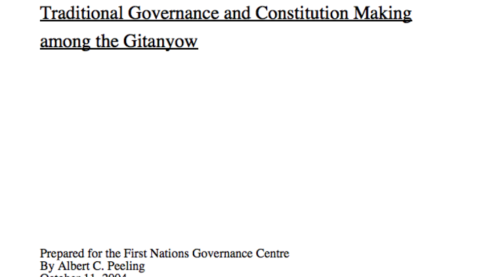 Traditional Governance and Constitution Making among the Gitanyow