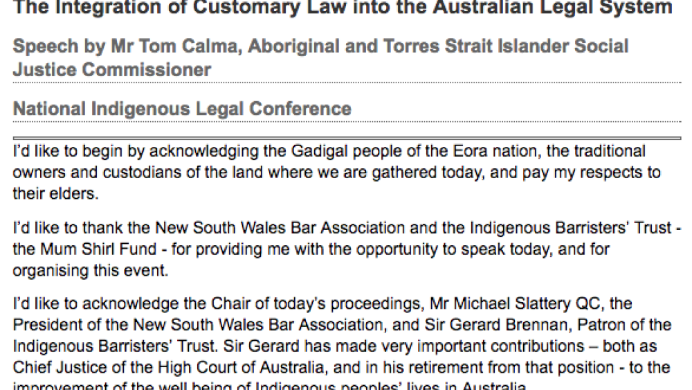 The Integration of Customary Law into the Australian Legal System