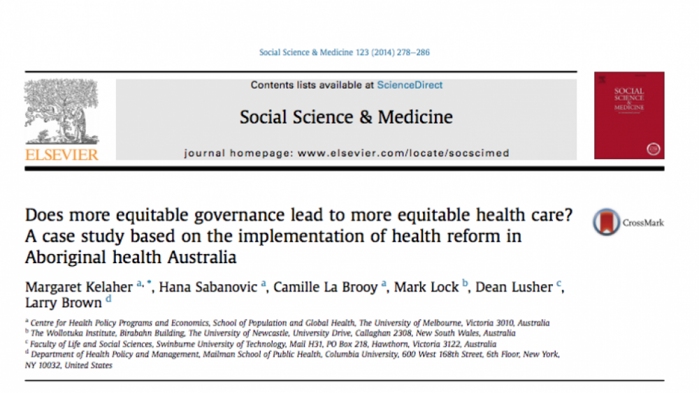 Does more equitable governance lead to more equitable health care? A case study based on the implementation of health reform in Aboriginal health Australia